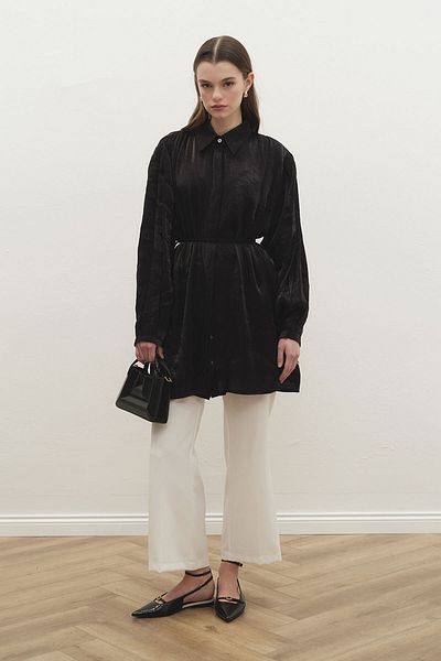 Hooopstore Creon Satin Look Μαύρο πουκάμισο