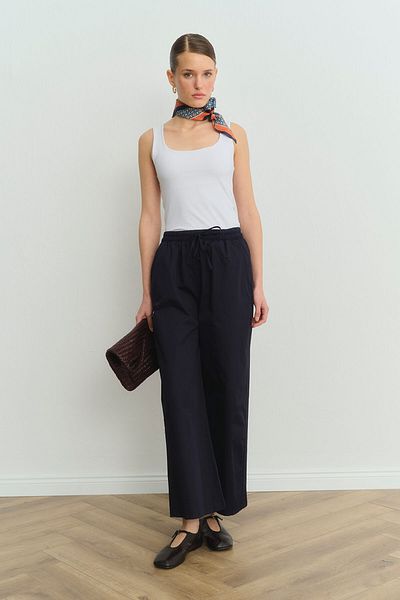 Hooopstore Παντελόνι Gabardine Loose Navy Blue