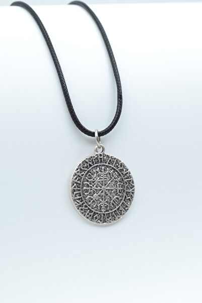 Bu Farklı Vegvisir Viking Pusulası Gümüş Kaplama Deri İp Kolye