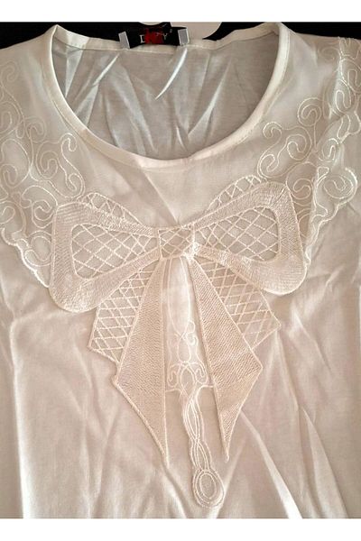 Dika Short Sleeve Long Size Women's Nightgown Ecru
