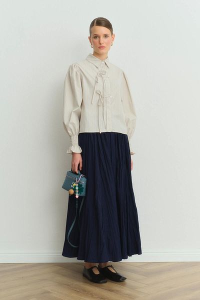 Hooopstore Μακριά πλισέ φούστα Navy Blue