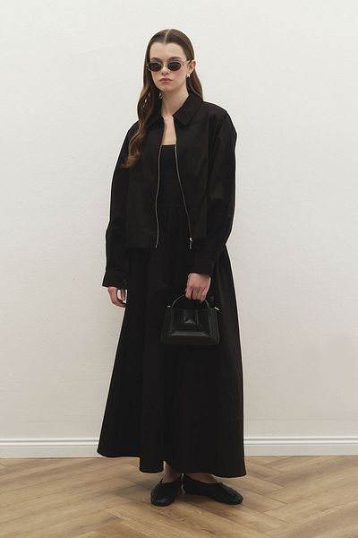 Hooopstore Gabardine Black Jacket Skirt Suit