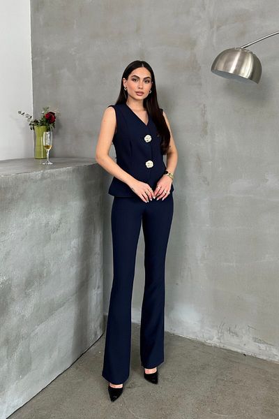 spirituel Women's Top and Bottom Set Stylish Button Detailed Vest Trousers Two Piece Set