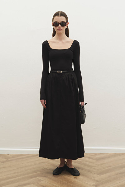 Hooopstore Lidia Pleated Detailed Black Skirt