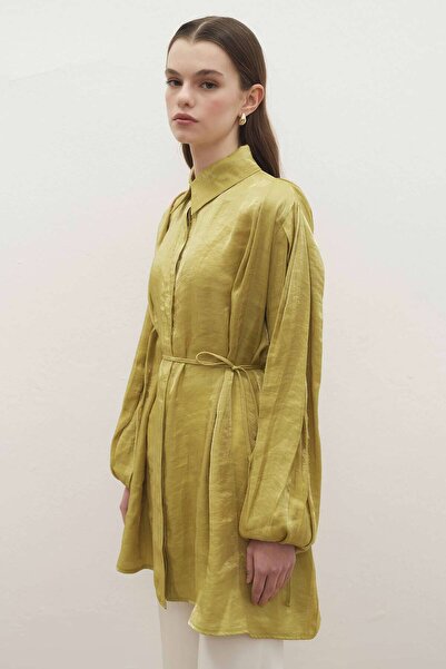 Hooopstore Creon Satin Look Olive Shirt