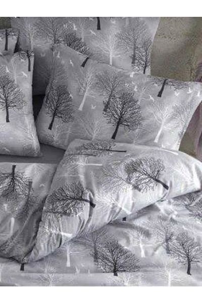 uykulife home collection ΣΕΤ ΠΑΠΛΩΜΑΤΟΣ ΜΕ ΓΚΡΙ ΔΕΝΤΡΑ ΓΙΑ ΔΙΠΛΟ ΚΡΕΒΑΤΙ ΜΕ ΛΑΣΤΙΧΟ.