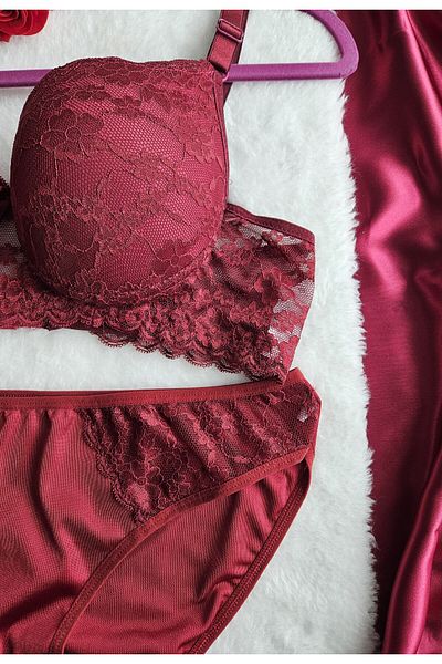 nesterinzar Women's Supported Padded Underwire (Wired) Lace Bra Set