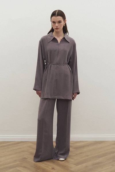 Hooopstore Melange Textured Glide Plum Trousers Set