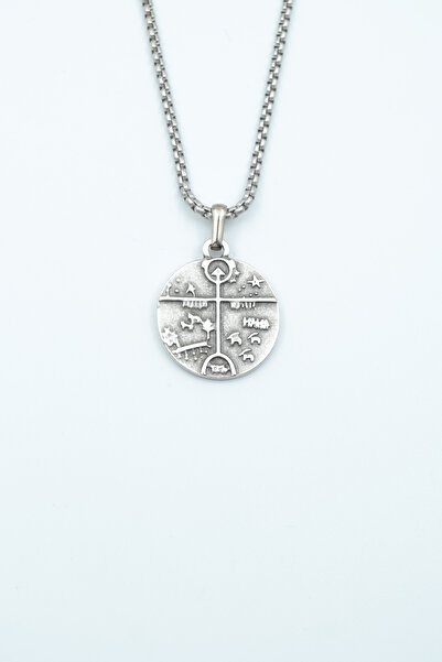 Bu Farklı Kam - Şaman Davulu Gümüş Kaplama Örme Zincir Kolye