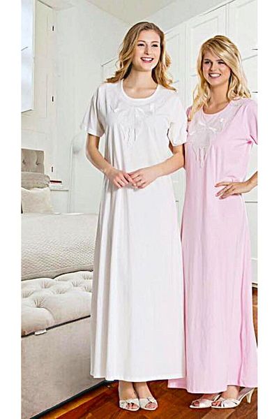 Dika Short Sleeve Long Size Women's Nightgown Ecru