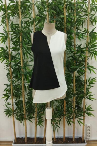 Mossta Αμάνικη μπλούζα με λαιμόκοψη σε σχήμα V, μαύρη