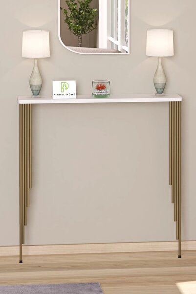 Pinhal Home Dresuar Petek Üstü Raf Oval Kenar Beyaz Gold Ayak 100*18cm (90cm ...