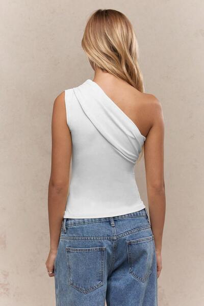 World Fashion Trends 6082 Асиметрична блуза без рукавів, з одним плечем, екрю