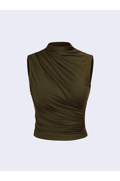 World Fashion Trends 6071 Αμάνικη Μπλούζα Χακί Crop