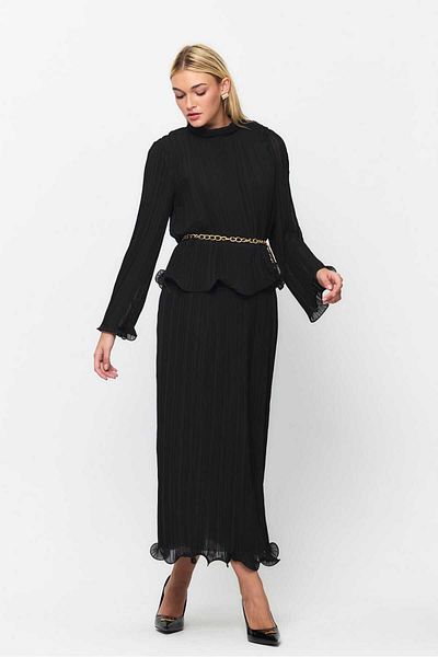 OQQA Chiffon Pleated Suit Skirt Blouse Suit Hijab