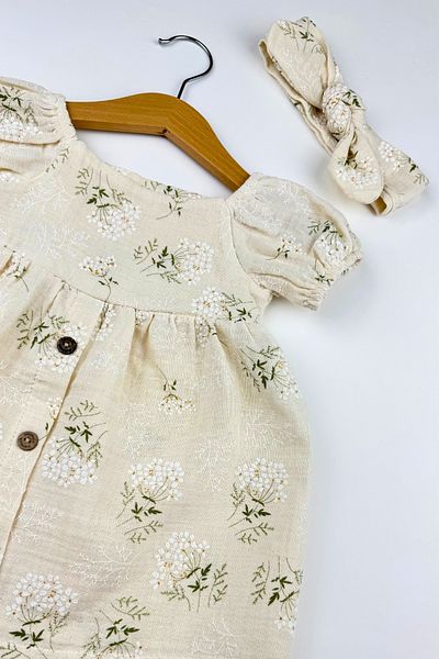 Globaby Floral Patterned Balloon Sleeve Bandana Girl Dress