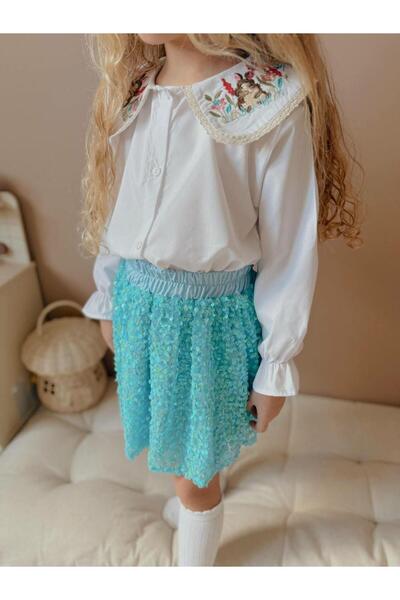 baume clothes Girl's Sequin Skirt Shirt Top-Bottom Set