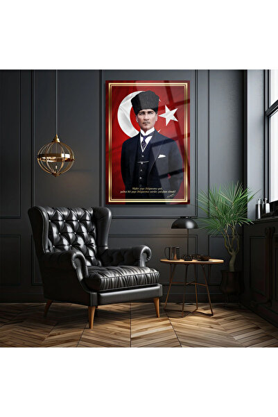 TAULART ATATÜRK KIRILMAZ LÜKS CAM TABLO OFİS İÇİN OFİS HEDİYESİ İŞ YERİ HEDİYELİK TABLO