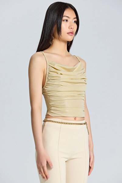 World Fashion Trends 2612 Μαζεύτηκε γυαλιστερή μπλούζα