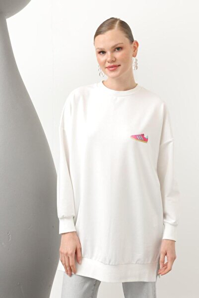 Puane İki İplik Renkli Ayakkabı Baskılı Sweatshirt 20614