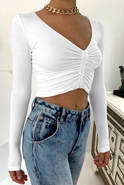 World Fashion Trends 1535 Bluză cu șnur cu decolteu în V