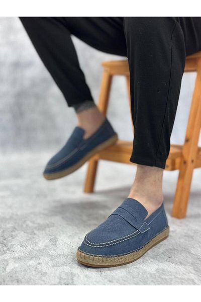 BPM Piele naturală pulbere fără șireturi cauciuc lucrat manual talpă espadrille culoare albastră pantofi bărbați