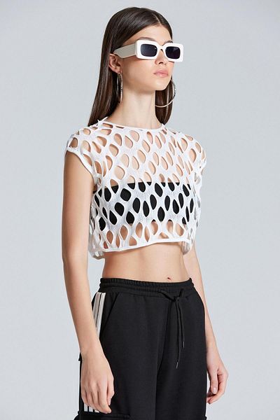 World Fashion Trends 2457 Sleeveless Mesh White Blouse