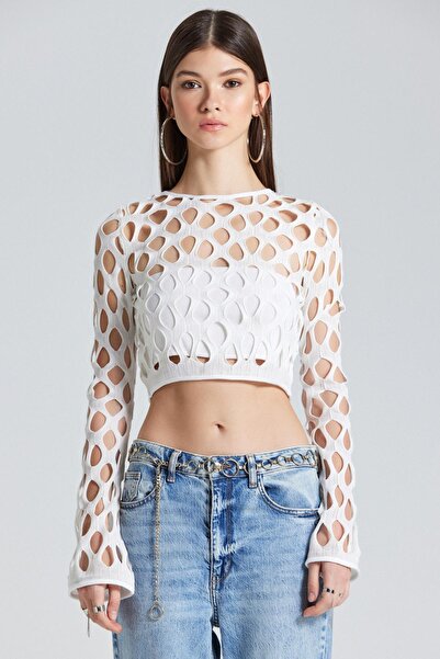 World Fashion Trends 2416 Ecru Mesh Crop