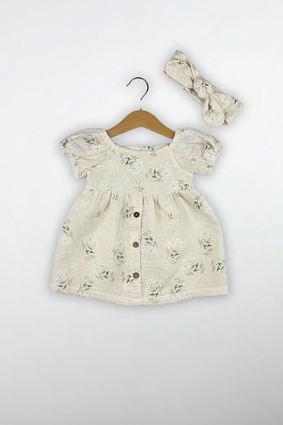 Globaby Floral Patterned Balloon Sleeve Bandana Girl Dress