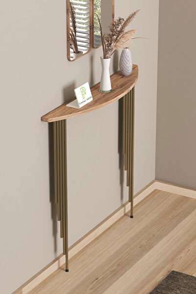 Pinhal Home Dresuar Petek Üstü Raf Yarım Ay Atlantik Çam Gold Ayak 100*18cm (80cm Altı Petekler İçin
