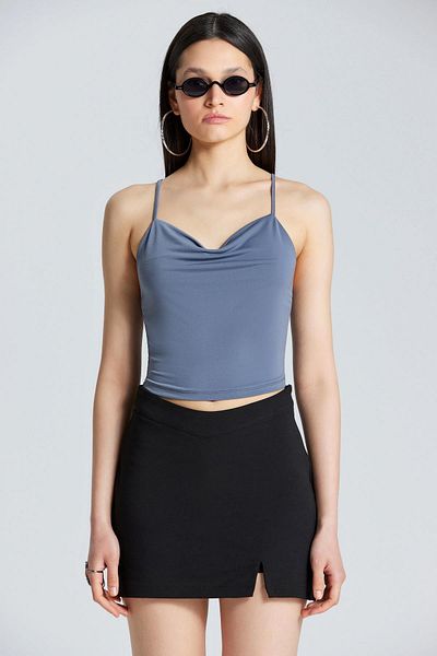 World Fashion Trends 2557 Bluză cu bretele Indigo încrucișate