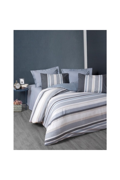 Cotton Box طقم غطاء لحاف فردي من لاين أجاثا جراي