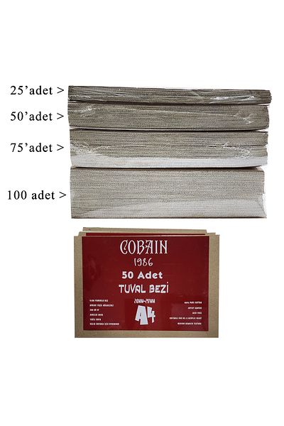 Bordosanat Cobain 25 Pcs Canvas Cloth Smooth Cut A4 (21X30Cm) 300Gr Primed for Acrylic Paint Oil