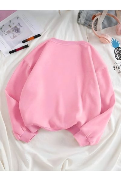 BLYDE LAYY Women's 3 Thread Pink Plain Crew Neck Sweatshirt