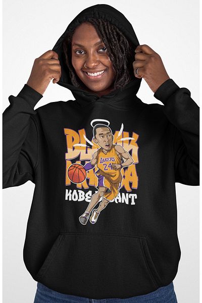 Fuddy Moda Unisex Angel Wings Kobe Black Mamba Printed Hooded Sweatshirt, Oversize Basketball Themed Hoodie