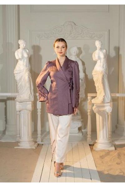 YAFA CLOTHING & ACCESSORIES Hand Embroidered Jacket Pants Double Suit Dusty Rose