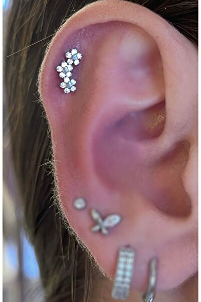 Arescollection 1 ADET G23 TİTANİUM (TİTANYUM) ZİRKON TAŞLI TRAGUS HELİX LOBE KIKIRDAK CONCH UYUMLU PİERCİNG