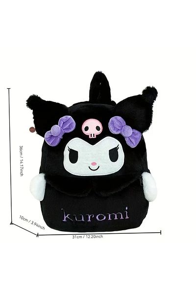 SANRIO Large Capacity Kuromi Backpack with Plush Detail and Cartoon Design for Everyday Use
