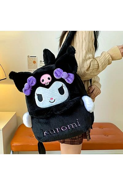 SANRIO Large Capacity Kuromi Backpack with Plush Detail and Cartoon Design for Everyday Use