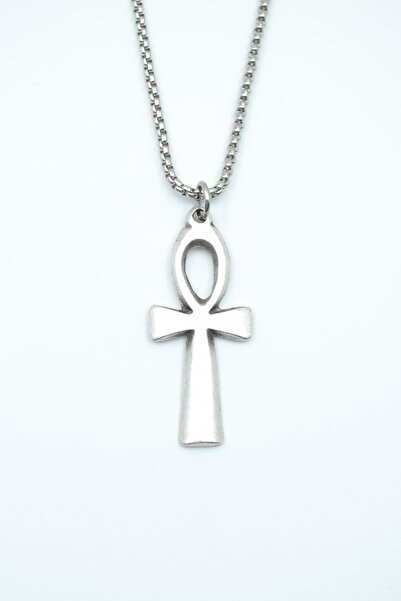 Bu Farklı Nil'in Anahtarı - Ankh Anahtarı Gümüş Kaplama Örme Zincir Kolye