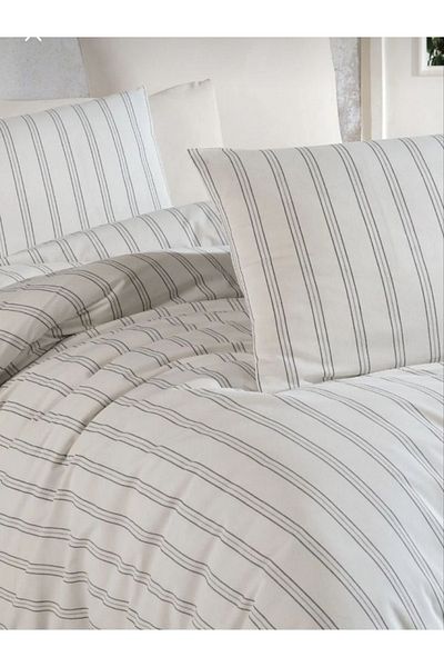 uykulife home collection Uykulife Pinstripe Double Fitted Sheet Duvet Cover Set