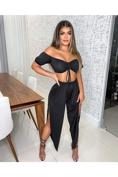 Rosy Live in style Black Shalwar Cut Side Slit Bustier Front Lace Up Set