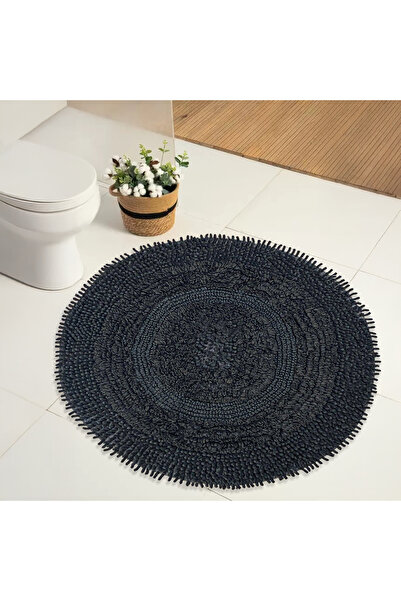 Bonny Home Spagetti Siyah Yuvarlak Oda Banyo Halısı Makinede Yıkanabilir %100 Pamuk Dokuma