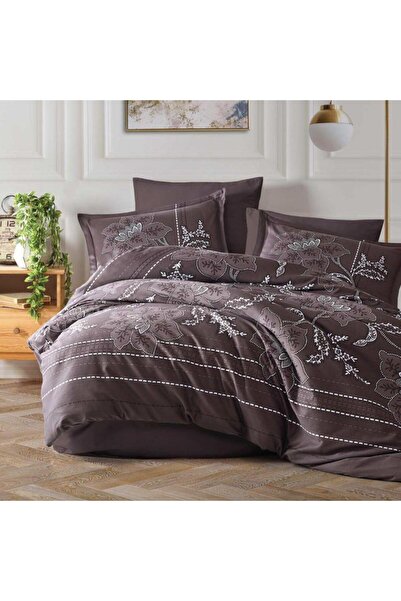 Clasy Бавовняний сатеневий двоспальний комплект постільної білизни Moya v1 Кава