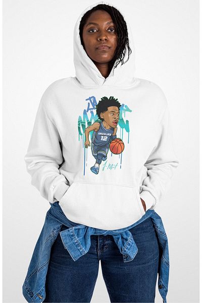 Fuddy Moda Unisex Ja Morant Printed Hooded Sweatshirt, Oversize Basketball Themed Hoodie