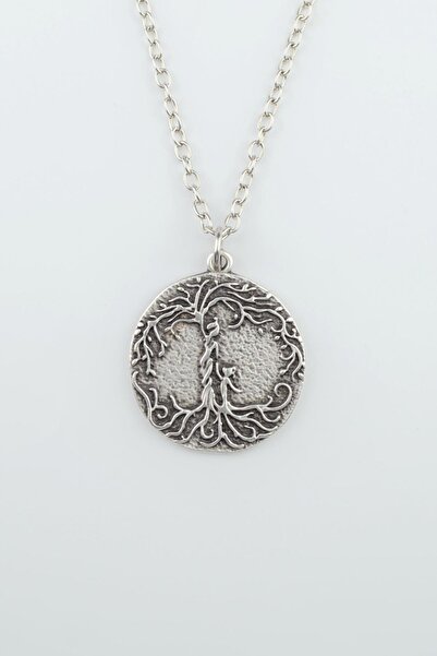 Bu Farklı Anne Çocuk - Hayat Ağacı Gümüş Kaplama Düz Zincir Kolye