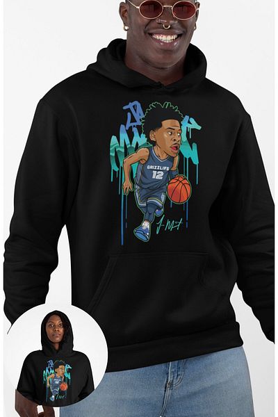 Fuddy Moda Unisex Ja Morant Printed Hooded Sweatshirt, Oversize Basketball Themed Hoodie