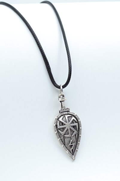 Viking Kolovrat Shield Silver Plated Leather Rope Necklace