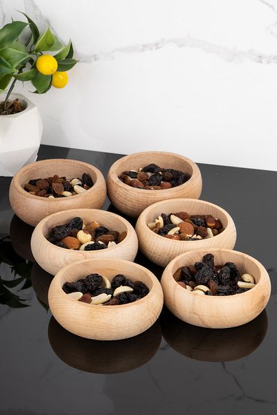 Dolkin Home Set of 6 Natural Wood Light Color Wooden Snack Bowls
