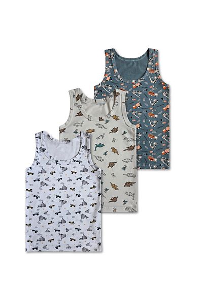 GizaKids 95% Cotton Boys' Mixed Color Patterned Undershirt Underwear Set of 3